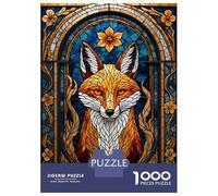 Jigsaw for Adults 1000 Pieces Kitsune Stained Glass Fox Puzzles for Adults DIY Toys Analysis And Logic Gifts for Friends And Family 52x38cm/1000pcs