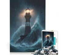 Jigsaw for Adults 1000 Pieces Lighthouse in Thunderstorm Family Games Analysis And Logic Improving Love between Couples 38x26cm