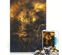 Jigsaw for Adults 1000 Pieces Lions Head with Golden Flames Family Games Analysis And Logic Improving Love between Couples 38x52cm