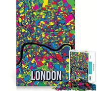Jigsaw for Adults 1000 Pieces London England City Map Fine Edge Craft Problem Solve Toy Relax Game Play Birthday Art Play (50x75cm)