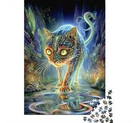 Jigsaw for Adults 1000 Pieces Magical Neon Cat Artwork Puzzles for Adults Brain Teaser Game For Family Fun Fun at Home Activities, 38x26cm/1000pcs