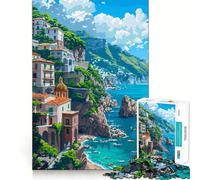 Jigsaw for Adults 1000 Pieces Mediterranean Pixel Art Fine Edge Craft Problem Solve Toy Relax Game Play Birthday Art Play (38x26cm)