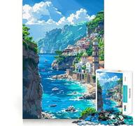 Jigsaw for Adults 1000 Pieces Mediterranean Pixel Art Perfect Cut Fun Smart Challenge Fun Peaceful Play Fun Xmas Art Gift (38x52cm)