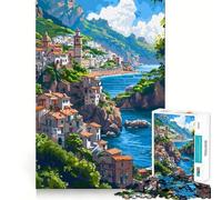 Jigsaw for Adults 1000 Pieces Mediterranean Pixel Art Smooth Joint Fun Problem Solve Fun Casual Game Time Birthday Art Play (38x26cm)
