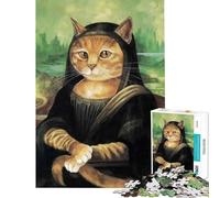 Jigsaw for Adults 1000 Pieces Mona Lisa Cat Parody Painting Difficult And Challenge Stress Reliever Home Decoration Toys Suitable for Ages 14 And Up (38x52cm)