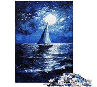 Jigsaw for Adults 1000 Pieces Moonlit Sail Brain Teaser Game Wall Art Home Decoration Toys Artists' Collection, Fine Arts Size 75x50cm