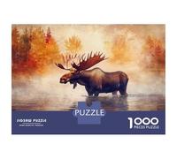 Jigsaw for Adults 1000 Pieces Moose in Water with Autumnal Background Teenager Puzzles Hands-on Game Presents for Women Christmas Birthday Gifts 70x50cm/1000pcs