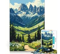 Jigsaw for Adults 1000 Pieces Mountain Valley Landscape with Hiking Trail Perfect Cut Fun Smart Challenge Fun Peaceful Play Fun Xmas Art Gift (38x52cm)