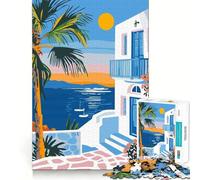 Jigsaw for Adults 1000 Pieces Mykonos Greece Evening Art Perfect Cut Fun Smart Challenge Fun Peaceful Play Fun Xmas Art Gift (38x52cm)