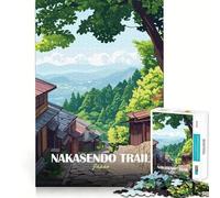 Jigsaw for Adults 1000 Pieces Nakasendo Trail Japan Landscape Art Fine Edge Craft Problem Solve Toy Relax Game Play Birthday Art Play (50x75cm)