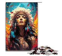 Jigsaw for Adults 1000 Pieces Native American Woman's Colorful Psychedelic Wooden Puzzle for Kids Educational Game 1000PCS(75x50cm)