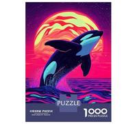 Jigsaw for Adults 1000 Pieces Orca Leaping Neon Sunset Puzzles for Adults DIY Toys Analysis And Logic Gifts for Friends And Family 38x26cm/1000pcs