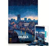Jigsaw for Adults 1000 Pieces Osaka Japan Rainy Night Cityscape Smooth Joint Fun Problem Solve Fun Casual Game Time Birthday Art Play (38x52cm)