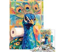 Jigsaw for Adults 1000 Pieces Peacock with Toilet Paper Roll Fun Activities at Home Wall Art Educational Games Suitable for People Aged 14 And Above (38x26cm)