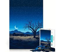 Jigsaw for Adults 1000 Pieces Pixel Art Night Landscape with Abandoned House Perfect Cut Fun Smart Challenge Fun Peaceful Play Fun Xmas Art Gift (38x26cm)