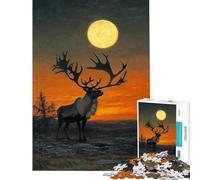 Jigsaw for Adults 1000 Pieces Reindeer Under Full Moon Help The Brain Exercise Presents for Women Anti-Stress Toys for 14+ Puzzle Game Offered (38x52cm)