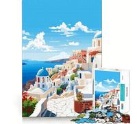 Jigsaw for Adults 1000 Pieces Santorini Greece Spring Exact Edge Art Brain Boosting Play Quiet Play Game Birthday Art Play(38x26cm)