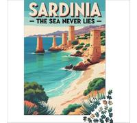 Jigsaw for Adults 1000 Pieces Sardinia Crystal Sea Vintage, Educational Toy, But Fun And Humorous, with Matching Poster And Trivia Sheet 500 PCS