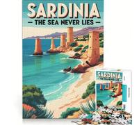 Jigsaw for Adults 1000 Pieces Sardinia Crystal Sea Vintage, Educational Toy, But Fun And Humorous, with Matching Poster And Trivia Sheet 300 PCS