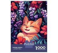 Jigsaw for Adults 1000 Pieces Smiling Cat in Flowers Teenager Puzzles Hands-on Game Presents for Women Christmas Birthday Gifts 38x26cm/1000pcs