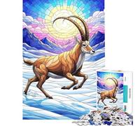 Jigsaw for Adults 1000 Pieces Stained Glass Ibex in Winter Landscape Puzzles for Adults Relaxing Games Precision Cutting Challenging Game Gifts (Size 38x52cm)