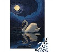 Jigsaw for Adults 1000 Pieces Swan Moonlit Lake Art Print Puzzles for Adults Brain Teaser Game For Family Fun Fun at Home Activities, 70x50cm/1000pcs