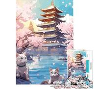 Jigsaw for Adults 1000 Pieces The Moon Night Cat Japan for Educational Game Challenge Toy Relax Games Family Activities Gifts Birthday (Size 38x52cm)