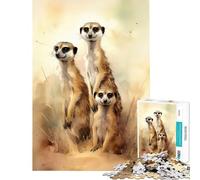 Jigsaw for Adults 1000 Pieces Three Meerkat Watercolor Fun Activities at Home Staycation Kill Time Fun Games for And from 14 Years And over (50x75cm)