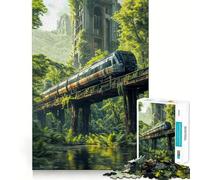 Jigsaw for Adults 1000 Pieces Train Through Overgrown Ruins Exact Edge Art Brain Boosting Play Quiet Play Game Birthday Art Play (38x52cm)
