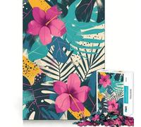 Jigsaw for Adults 1000 Pieces Tropical Floral Pattern with Hibiscus Flowers Exact Edge Art Brain Boosting Play Quiet Play Game Birthday Art Play (38x52cm)