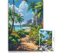 Jigsaw for Adults 1000 Pieces Tropical Waikiki Hawaii Beach Path Pixel Art Family Fun & Game Night Precision Cutting Gift For Birthdays Size 38x52cm