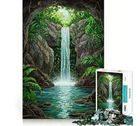 Jigsaw for Adults 1000 Pieces Tropical Waterfall Stained Glass Illustration Exact Edge Art Brain Boosting Play Quiet Play Game Birthday Art Play (50x75cm)
