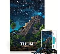Jigsaw for Adults 1000 Pieces Tulum Mexico Night Sky Pyramid Exact Edge Art Brain Boosting Play Quiet Play Game Birthday Art Play(38x26cm)