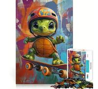 Jigsaw for Adults 1000 Pieces Turtle Skateboarding Exact Edge Art Brain Boosting Play Quiet Play Game Birthday Art Play (50x75cm)