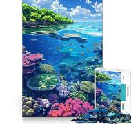 Jigsaw for Adults 1000 Pieces Vibrant Coral Reef Ecosystem Illustration Exact Edge Art Brain Boosting Play Quiet Play Game Birthday Art Play (50x75cm)