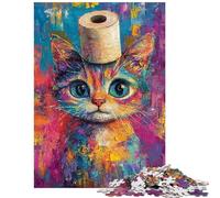 Jigsaw for Adults 1000 Pieces Vibrant Kitty with Roll Hat Brain Teaser Game Wall Art Home Decoration Toys Artists' Collection, Fine Arts Size 38x26cm