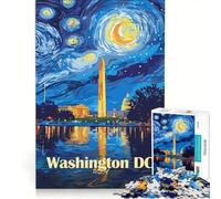 Jigsaw for Adults 1000 Pieces Washington DC Starry Night Illustration Practical Game Staycation Kill Time Enhance Love between Couples 50x75cm