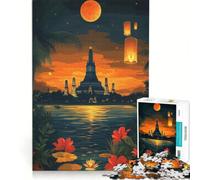 Jigsaw for Adults 1000 Pieces Wat Arun Temple Sunset Practical Game Staycation Kill Time Enhance Love between Couples 38x52cm