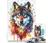 Jigsaw for Adults 1000 Pieces Watercolor Wolf Portrait Practical Game Staycation Kill Time Enhance Love between Couples 50x75cm