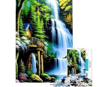 Jigsaw for Adults 1000 Pieces Waterfall Cabin Landscape Puzzles for Adults Toy Wall Decor Precision Cutting Christmas Birthday Gifts (size 38x52cm)