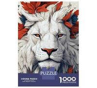 Jigsaw for Adults 1000 Pieces White Lion with Autumn Leaves Portrait Puzzles for Adults Hands-on Game Analysis And Logic Unique Birthday And Xmas Gifts 52x38cm/1000pcs