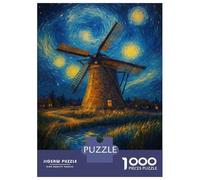 Jigsaw for Adults 1000 Pieces Windmill Under A Starry Night Puzzles for Adults DIY Toys Analysis And Logic Gifts for Friends And Family 38x26cm/1000pcs