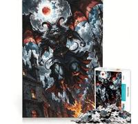 Jigsaw for Adults 1000 Pieces Winged Demon Cat Over Burning City(1200)(C53FF), Educational Toy