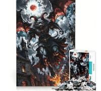 Jigsaw for Adults 1000 Pieces Winged Demon Cat Over Burning City(1200)(C53FF), Educational Toy