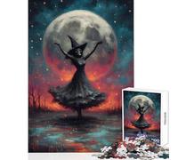 Jigsaw for Adults 1000 Pieces Witch Skeleton Dancing Under Full Moon Toy Wall Decor Gifts for Women Men Hands-on Game Enhance Love between Couples Size 50x75cm