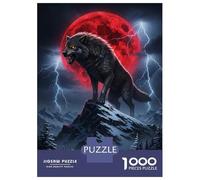 Jigsaw for Adults 1000 Pieces Wolf on Mountain with Red Moon Puzzles for Adults Brain Teaser Game For Family Fun Fun at Home Activities, 52x38cm/1000pcs