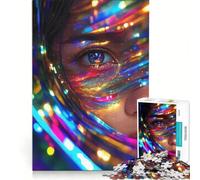 Jigsaw for Adults 1000 Pieces Woman's Eye with Neon Lights, Educational Toy, But Fun And Humorous, with Matching Poster And Trivia Sheet 38x52cm