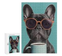 Jigsaw for Adults 300 PCS Frenchie with Coffee Mug-1 Jigsaw Puzzles for Adults Family Activities Train Your Brain And Hands Unique Challenge Game 300 PCS