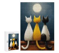 Jigsaw for Adults 300 PCS Nighttime Trio Cats Under The Moon Jigsaw Puzzles for Adults Family Activities Train Your Brain And Hands Unique Challenge Game 300 PCS