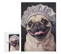 Jigsaw for Adults 300 PCS Pug Dog Bath Cap Jigsaw Puzzles for Adults Family Activities Train Your Brain And Hands Unique Challenge Game 300 PCS